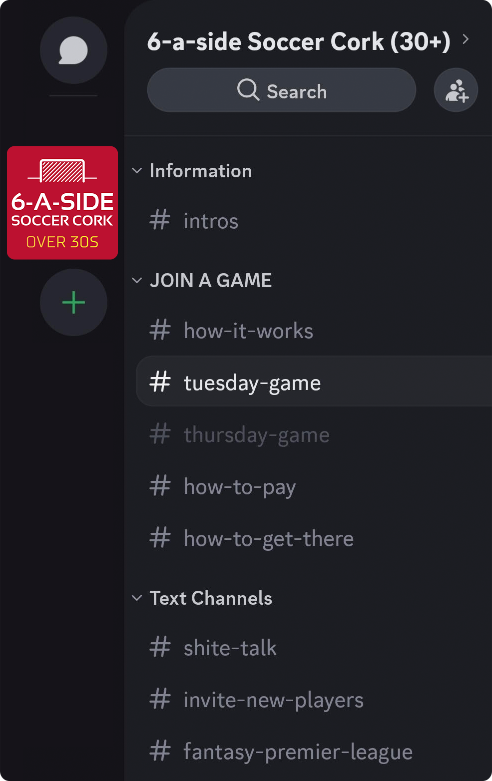 Over 30s soccer cork discord sign up way